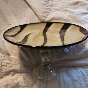 Elegant Cream and Black Glass Art Plate